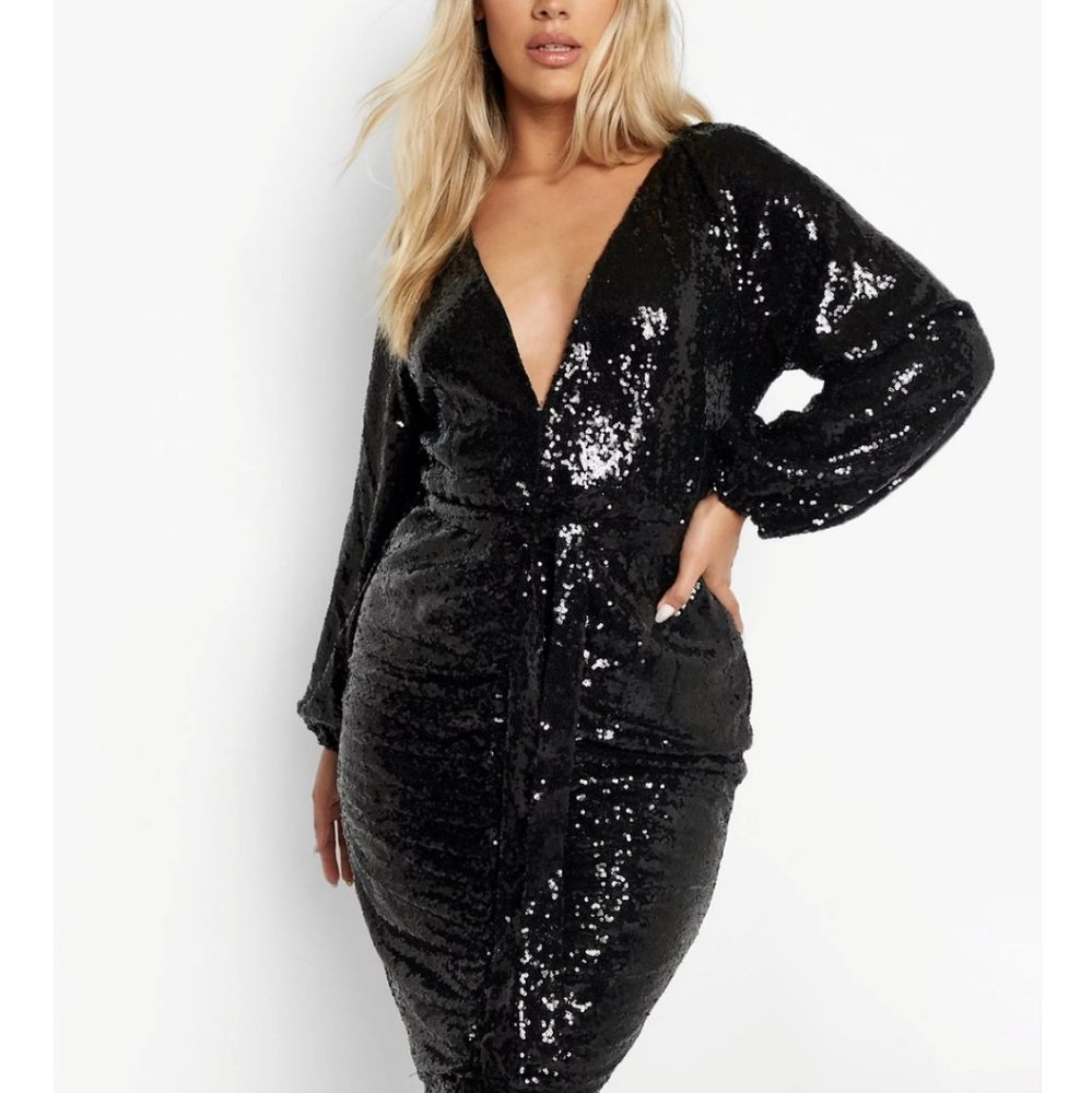 Sequin Ruched belted Midi Dress